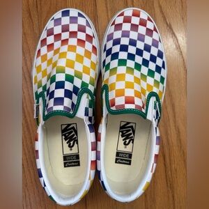 Custom Rainbow Checkered Vans classic slip on. (wide)8.5 men/ (wide)10 women